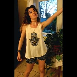 Hamsa Lotus Flowy Boho Yoga Tank Top 100% Cotton